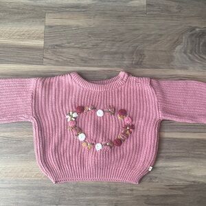 Pink Heart Embroidered Kids Sweater